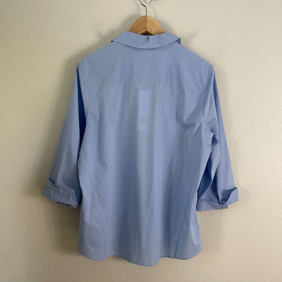 NEW Foxcroft NYC Womens Large Non Iron Stretch Blue Button Up Shirt Blouse Top - Picture 8 of 8